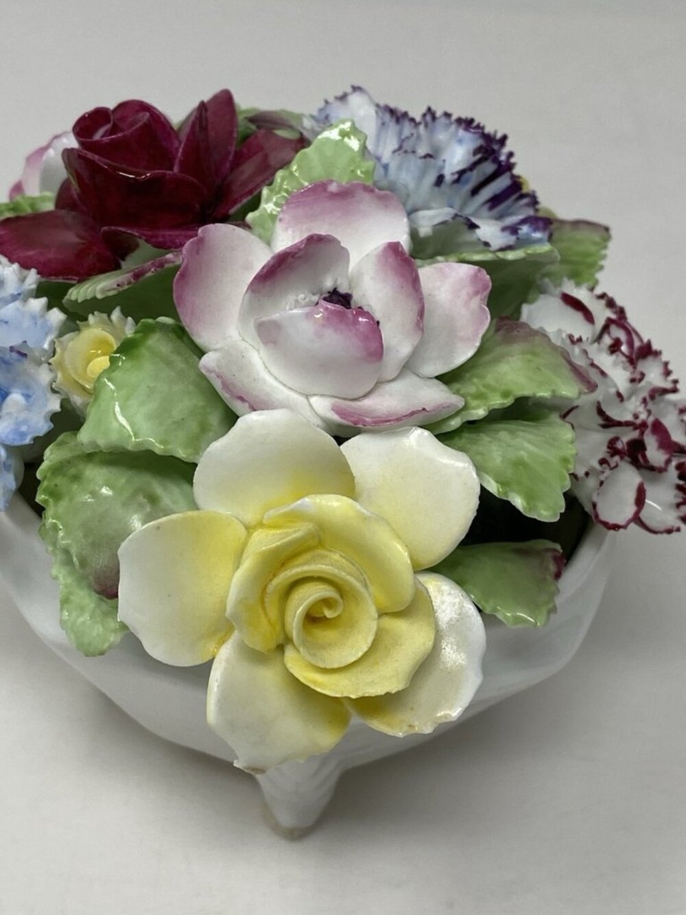 Vintage Royal Doulton Bone China Floral Bouquet Roses Carnations In Footed Vase